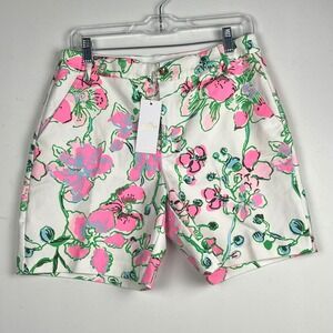 Lilly Pulitzer Gretchen High Rise Shorts Oversized Orchids White Pink Sz 8 NWT